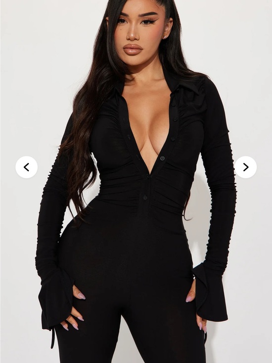 Fashion Nova Pants - Fashion Nova Black Plunge Button-Down Jumpsuit